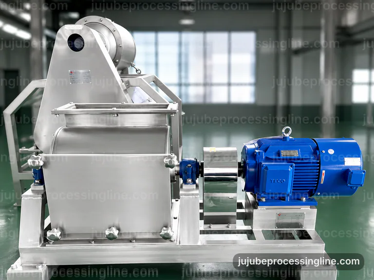 industrial jujube juice and paste line, hygienic design: destoning followed by pulping section connection view