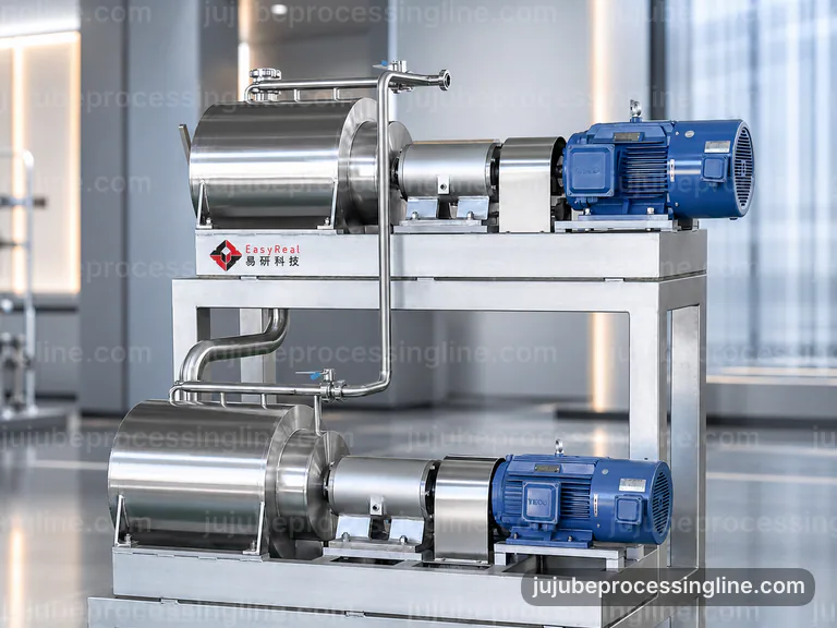 industrial jujube juice and paste line, installation and maintenance: destoning followed by pulping section connection view