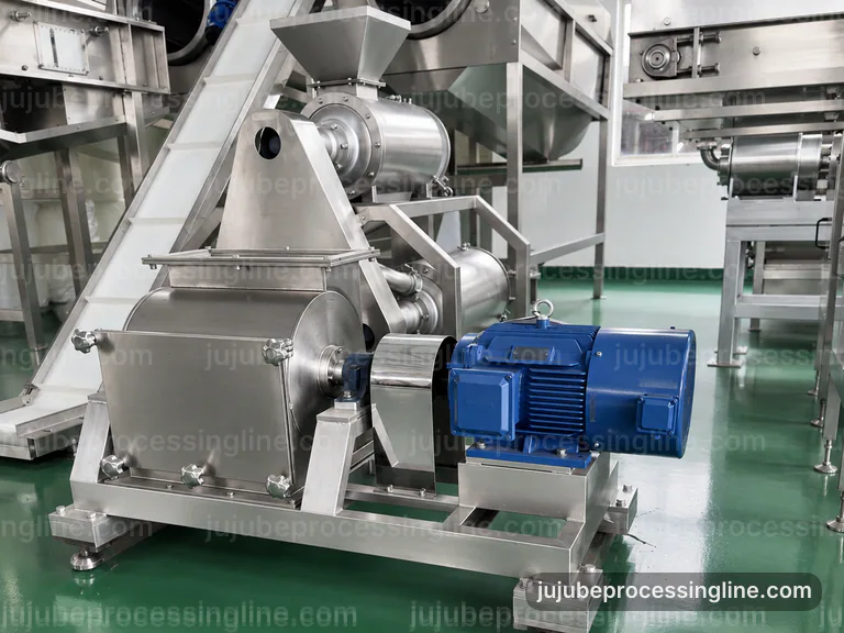 industrial jujube juice and paste line, applied process engineering: destoning followed by pulping section connection view