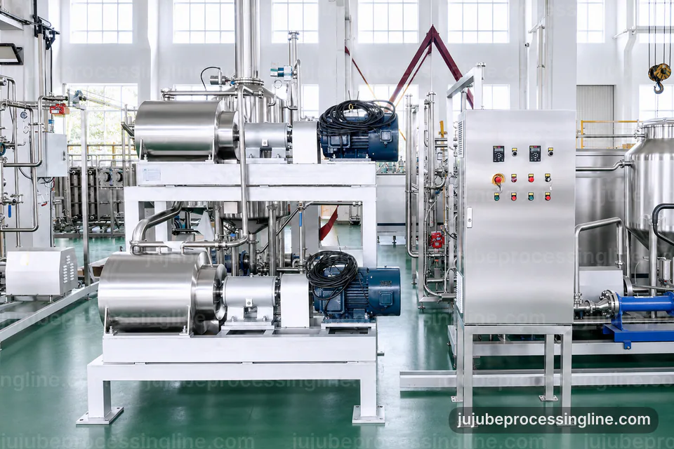 Industrial Jujube Juice And Paste Line: Feed And Output Handling Operating Stage industrial jujube juice and paste line, feed and output handling: jujube destoner operating stage