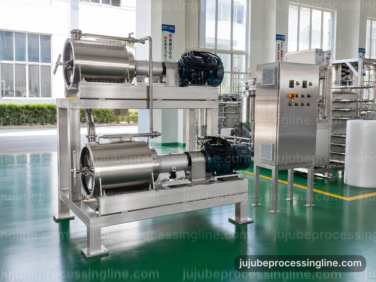 industrial jujube juice and paste line, operating principle: destoning followed by pulping section connection view