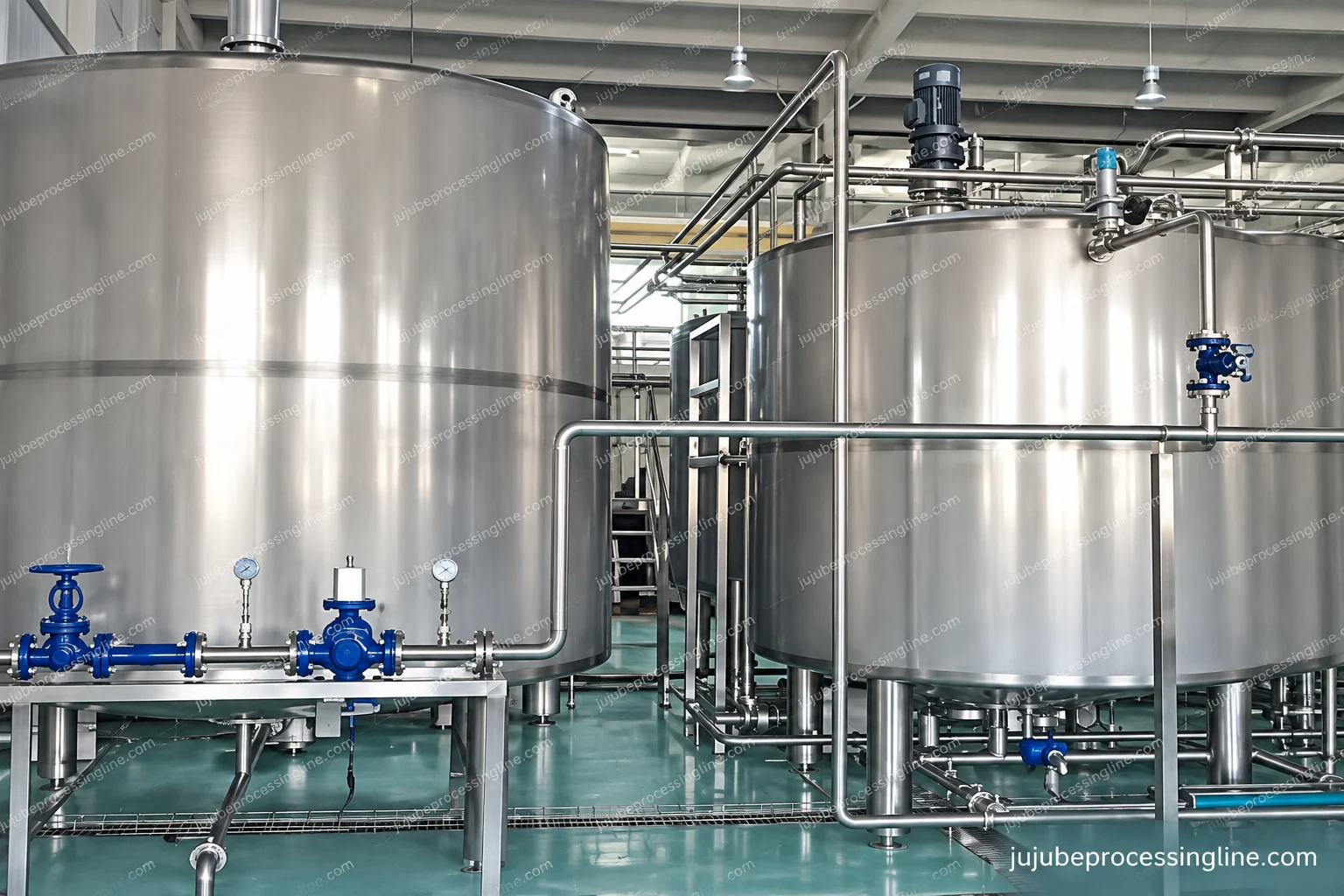 Vertical vessels with top access, platform and interconnected pipework.